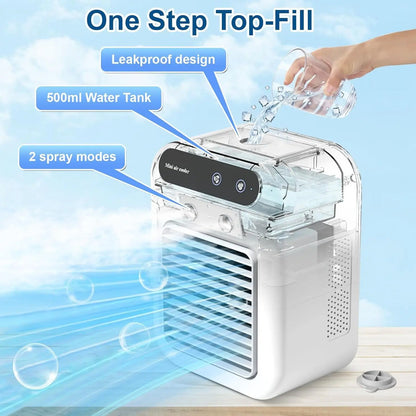 Portable Air Cooler Evaporative, Battery Powered Fan, Personal Portable AC with 2 Speeds & 2 Mist Modes, Rechargeable Air Cooler with 1800Mah Battery, Quiet Air Cooler for Room Car Office Outdoor